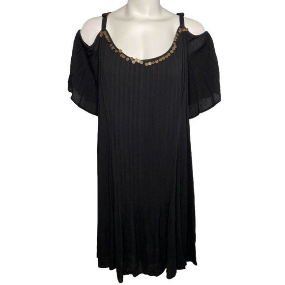 Torrid Black Cold Shoulder Gauzy Pleated A-Line Knee Length Dress‎ Sz 2 - Picture 1 of 9